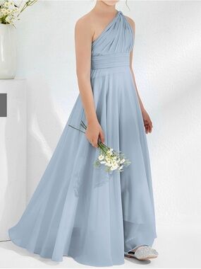 One-Shoulder Light Blue Chiffon Dress